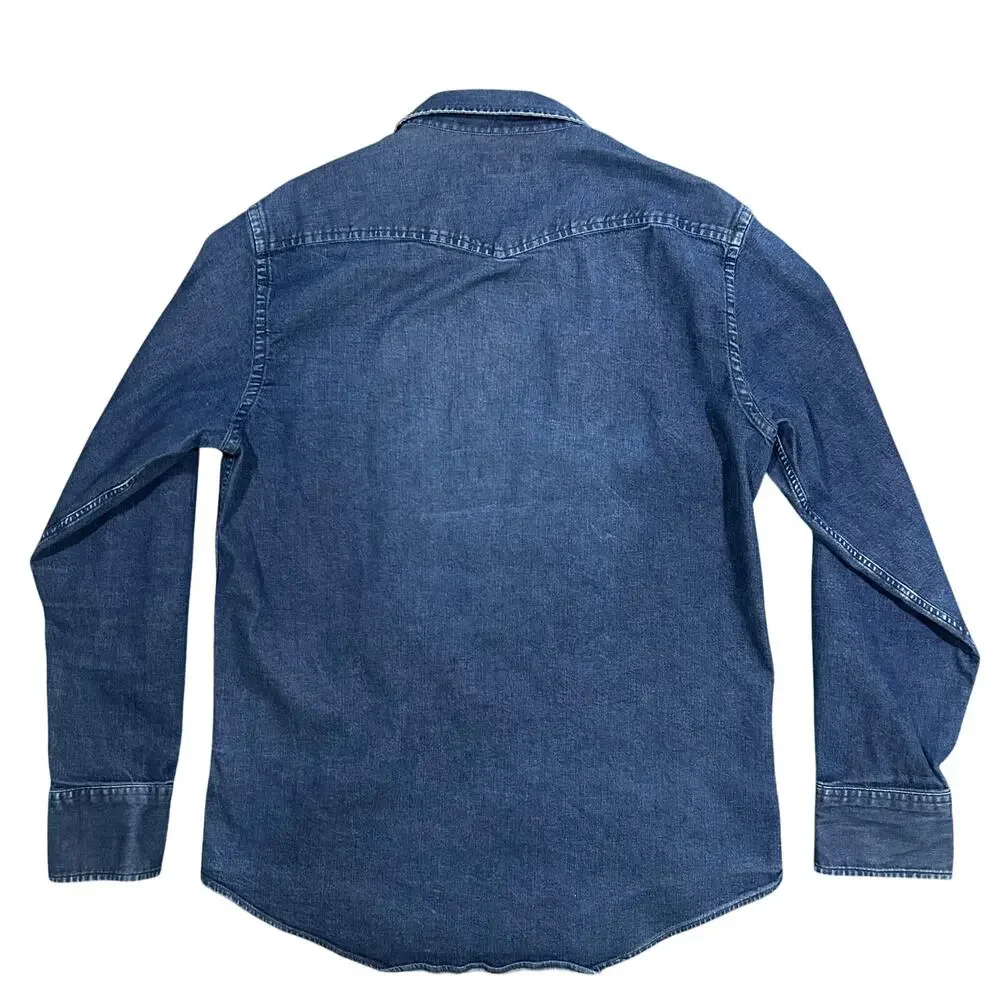 Vintage Banana Republic Denim Shirt Mens Large Snap Button Dark Blue Wash Safari